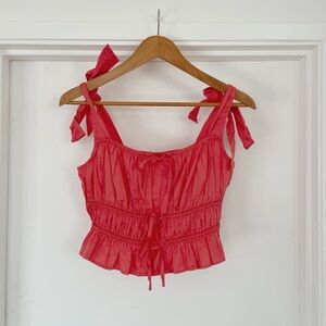 forever21 cotton pink tiered babydoll top size L Salmon Pink Bows Coquette